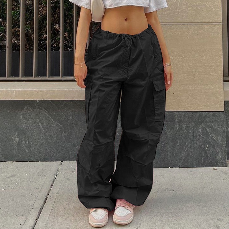 Pink Parachute Pants for Women, 90s clothing vintage Cargo Pants Women  Low Waist Zipper Jogger Relaxed Pants