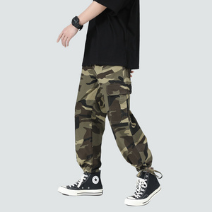 Men casual loose camo pants fashion outdoor camouflage working pants mid waist pocket pants