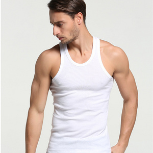 White Ribbed Tank Top Men Fitness Clothing Sport Gym Vest For Men Stringer Tank Top