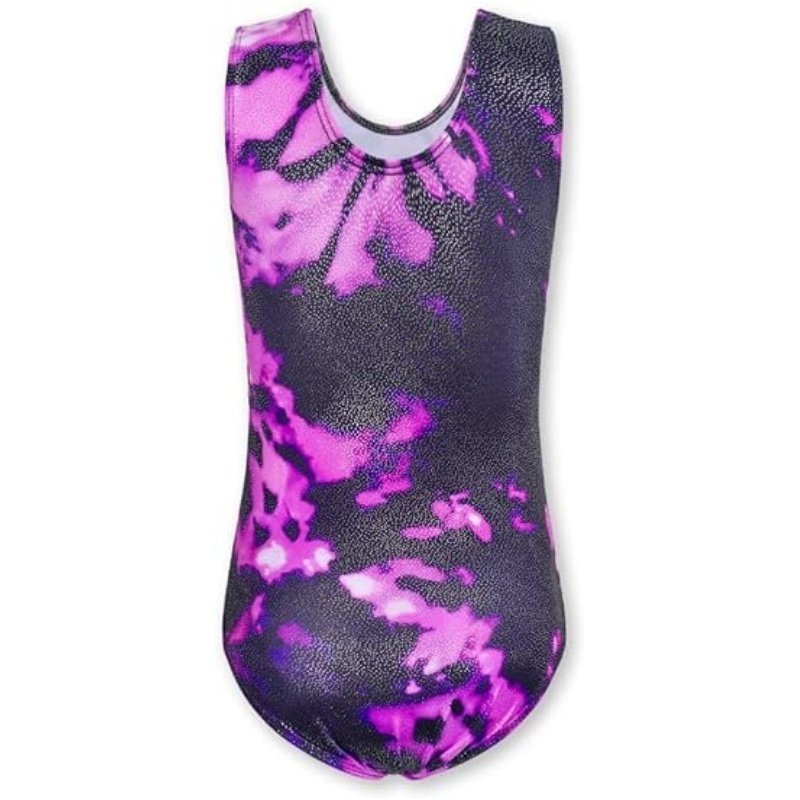 Digital Print Purple Spray Graffiti Design Black Color Tank Top Double Layer Breathable Kids Leotard