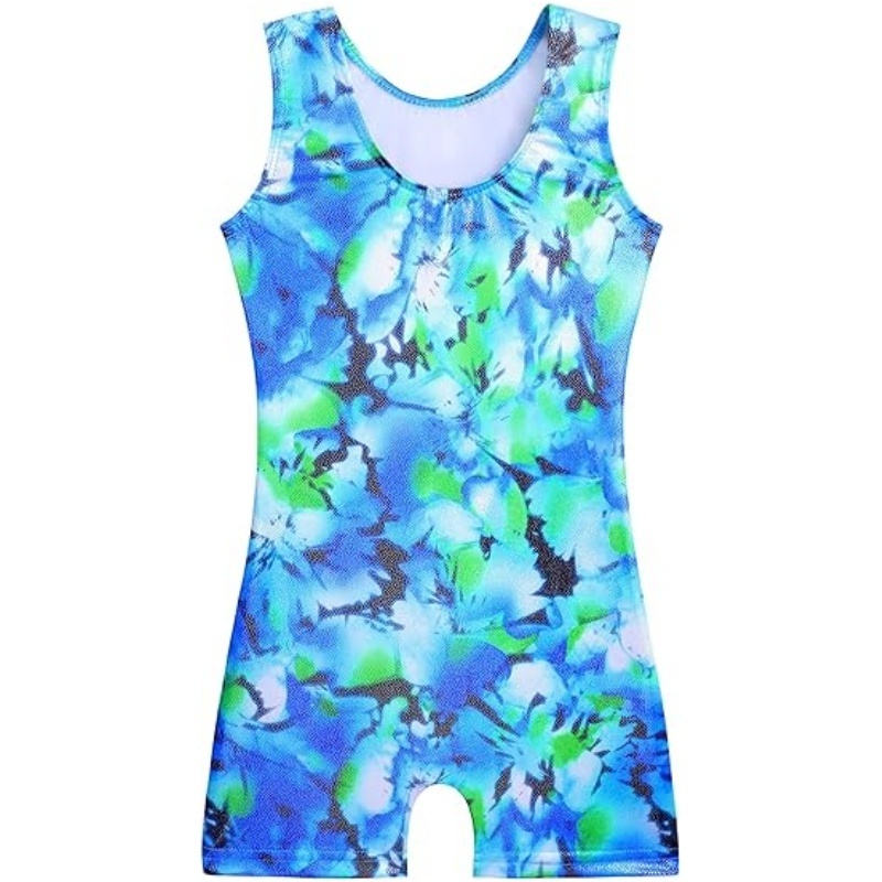 Breathable No Sleeve Sky Blue Spray Color Sublimation Kids Gymnastics Practice Girls Leotards