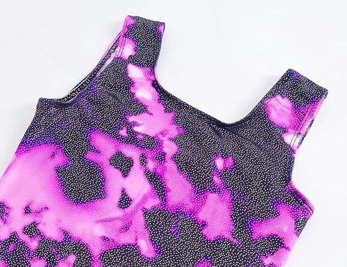 Digital Print Purple Spray Graffiti Design Black Color Tank Top Double Layer Breathable Kids Leotard