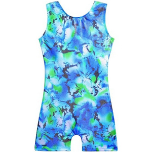 Breathable No Sleeve Sky Blue Spray Color Sublimation Kids Gymnastics Practice Girls Leotards