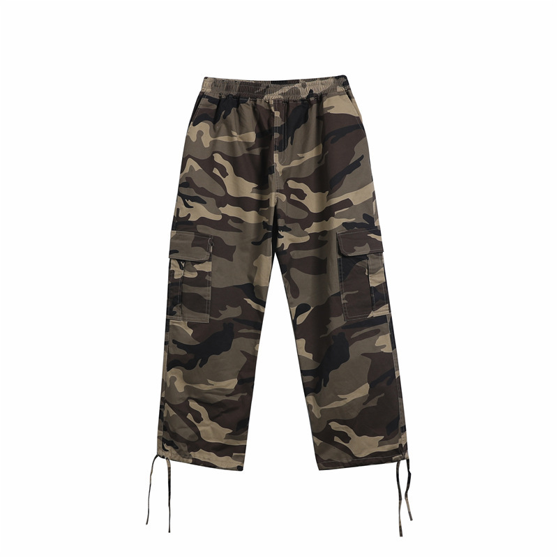 Men casual loose camo pants fashion outdoor camouflage working pants mid waist pocket pants