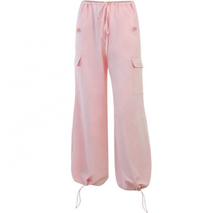 Pink Parachute Pants for Women, 90s clothing vintage Cargo Pants Women  Low Waist Zipper Jogger Relaxed Pants