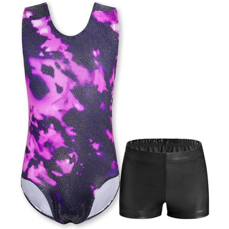 Digital Print Purple Spray Graffiti Design Black Color Tank Top Double Layer Breathable Kids Leotard