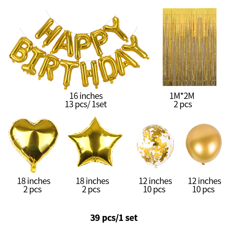 16 inch happy birthday balloons set gold silver rose gold foil Confetti latex balloon for birthday party decorations wholesale