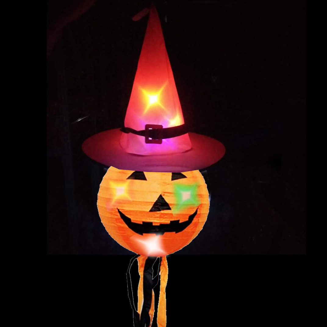 New Style LED Witch Hat Glow Light Up Halloween Spider Wizard Hats Pumpkin Lantern Hanging Ornaments Halloween Decorations