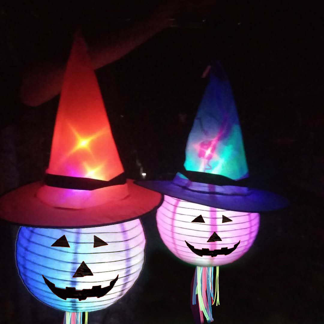 New Style LED Witch Hat Glow Light Up Halloween Spider Wizard Hats Pumpkin Lantern Hanging Ornaments Halloween Decorations