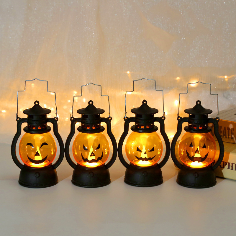 New Halloween Lantern Handheld Pumpkin Lantern Skeleton Halloween Decorations Oil Lamp Atmosphere Prop LED Light