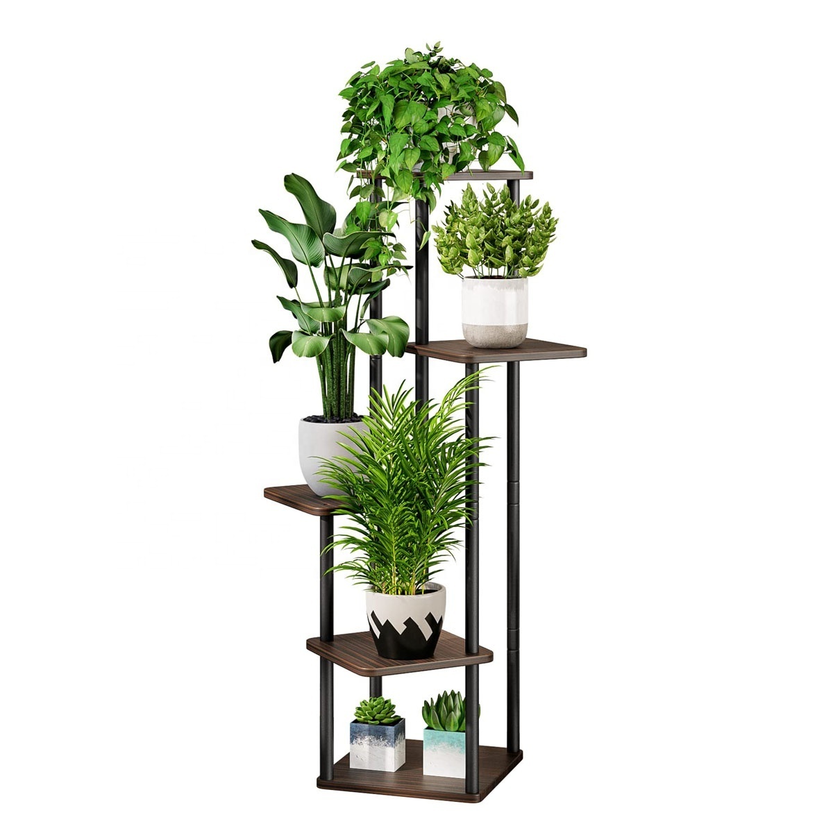 Plant Stand 5 Tier Black Indoor Metal Flower Shelf for Multiple Plants Corner Tall Flower Holders