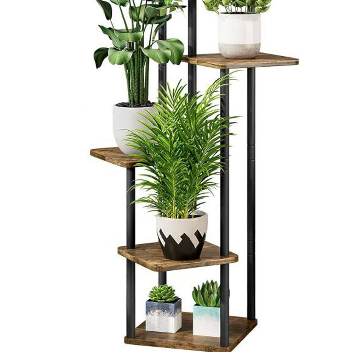 Plant Stand 5 Tier Black Indoor Metal Flower Shelf for Multiple Plants Corner Tall Flower Holders