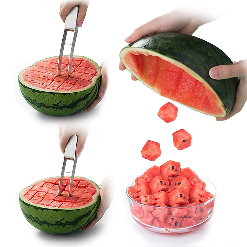 Watermelon Cutter Slicer Stainless Steel Melon Cube Cutter Quickly Safe Watermelon Knife,Fun Fruit Knives Salad Melon Cutter