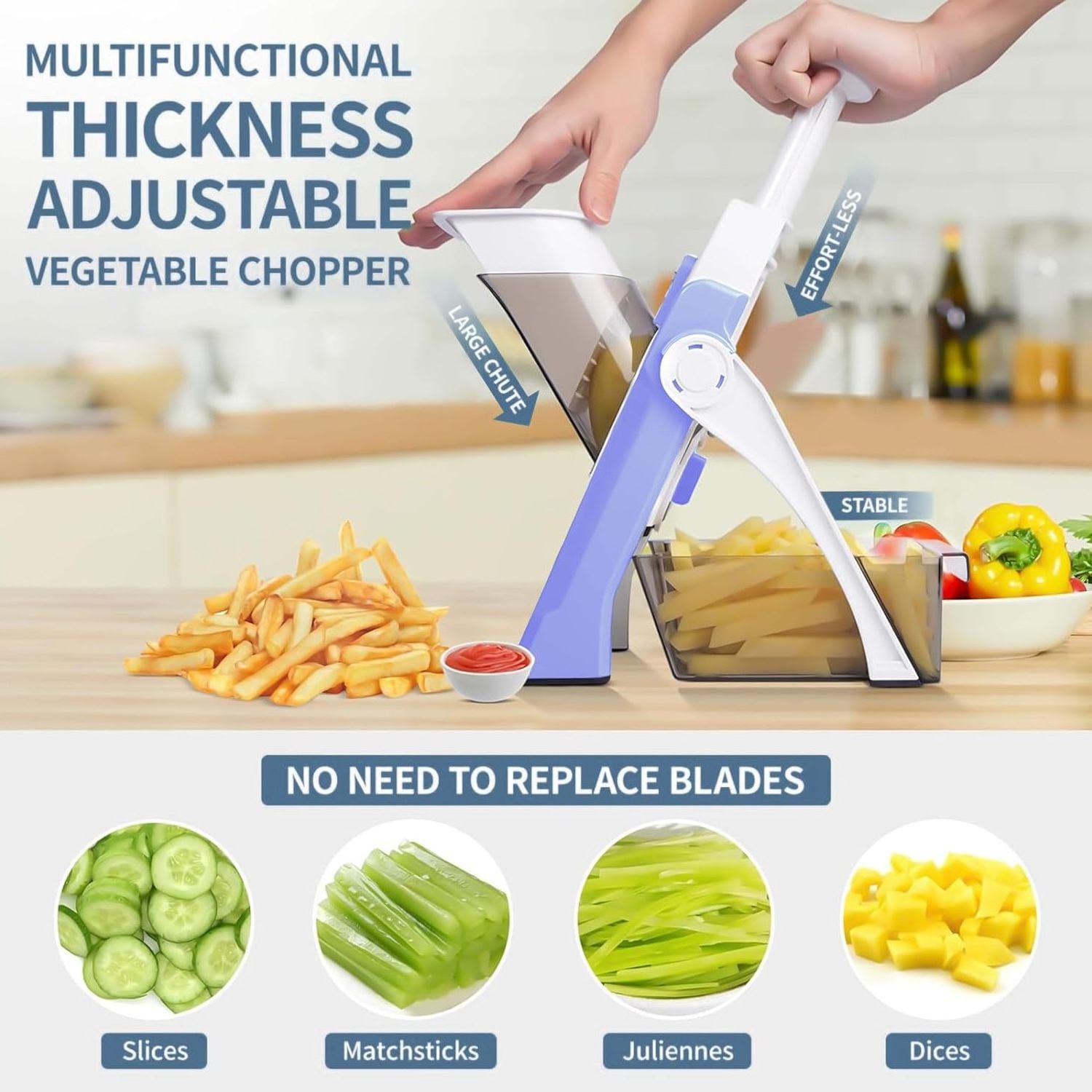 Mandoline Food Slicer for Kitchen - Adjustable Potato Slicer, Vegetable Chopper, French Fry Cutter