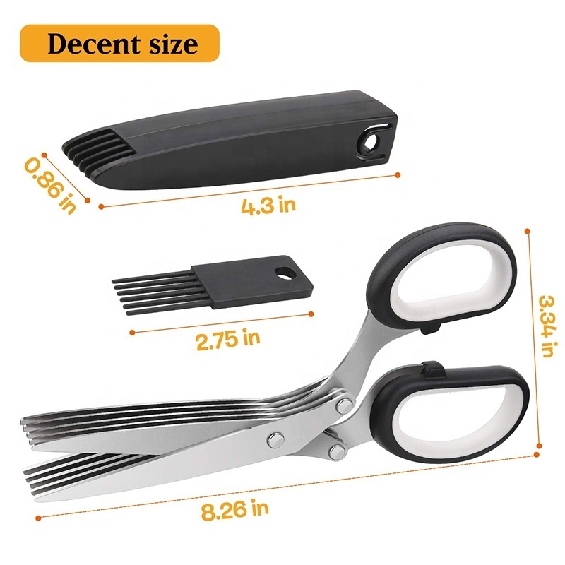 Professional Cutting Shears Set Herb Scissors with 5 blades Herb Stripper Safety Cover Brush for Cutting Cilantro Salad