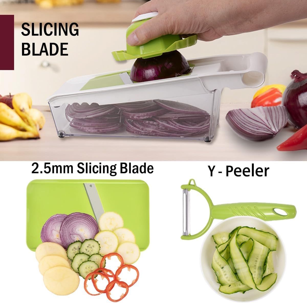 Multi Purpose Vegetable Slicer, Cheese Grater with Container,5 In 1 Mandoline Slicer for Kitchen