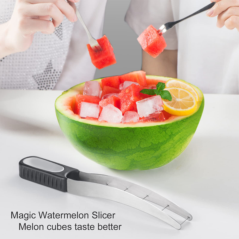 Watermelon Cutter Slicer Stainless Steel Melon Cube Cutter Quickly Safe Watermelon Knife,Fun Fruit Knives Salad Melon Cutter