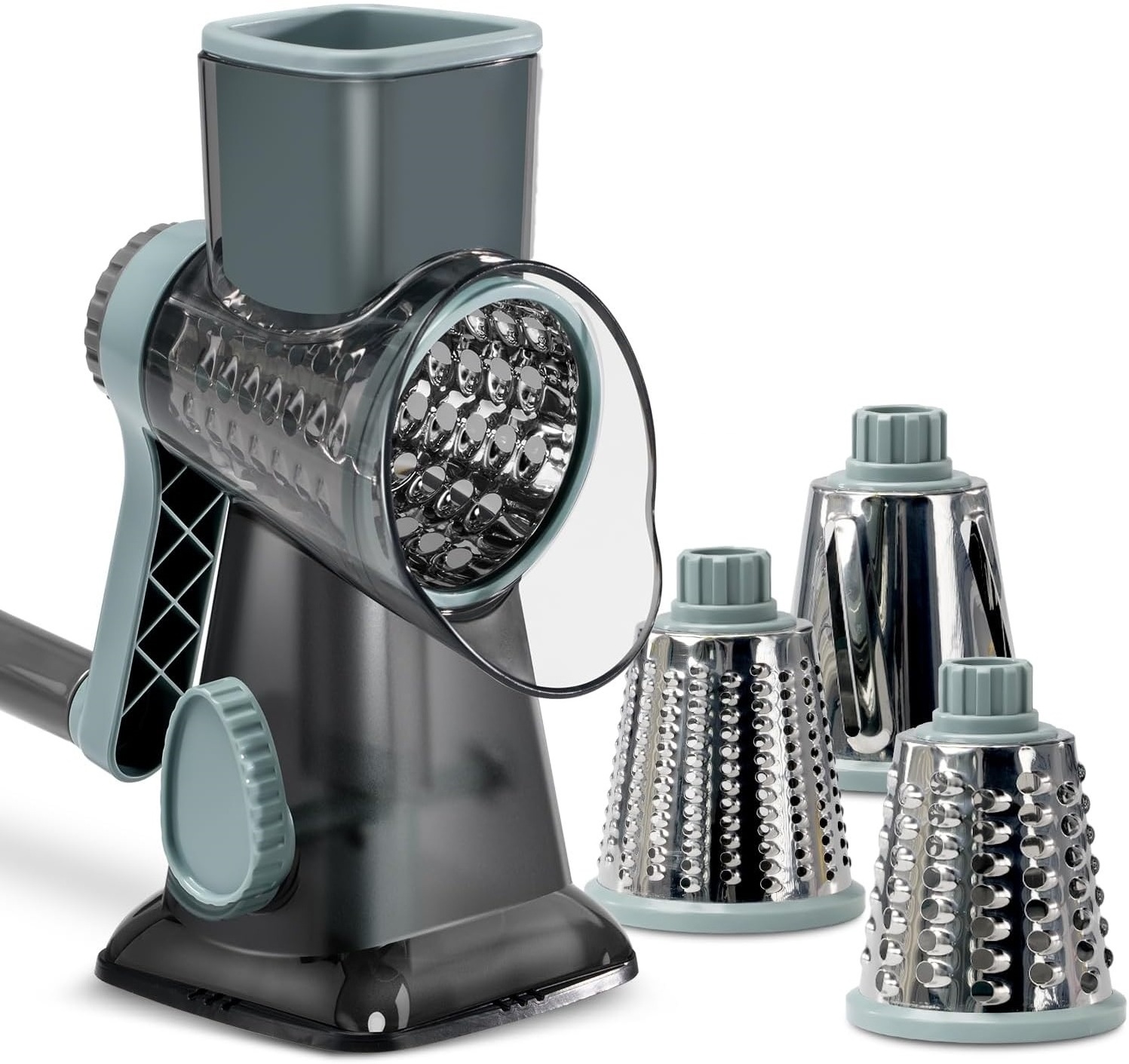 Rotary Cheese Grater with Handle Vegetable Cheese Shredder Slicer Grater for Kitchen 3 Changeable Blades