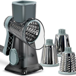 Rotary Cheese Grater with Handle Vegetable Cheese Shredder Slicer Grater for Kitchen 3 Changeable Blades