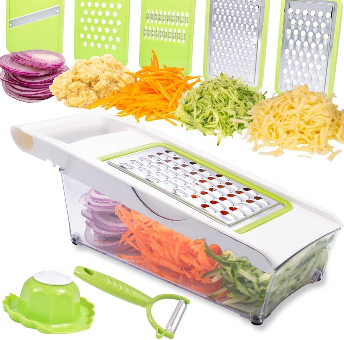 Multi Purpose Vegetable Slicer, Cheese Grater with Container,5 In 1 Mandoline Slicer for Kitchen