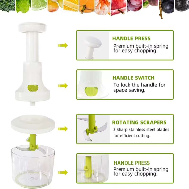 3 in 1- Vegetable Chopper, Salad Spinner, Egg Mixer, Multifunction Manual Food Processor