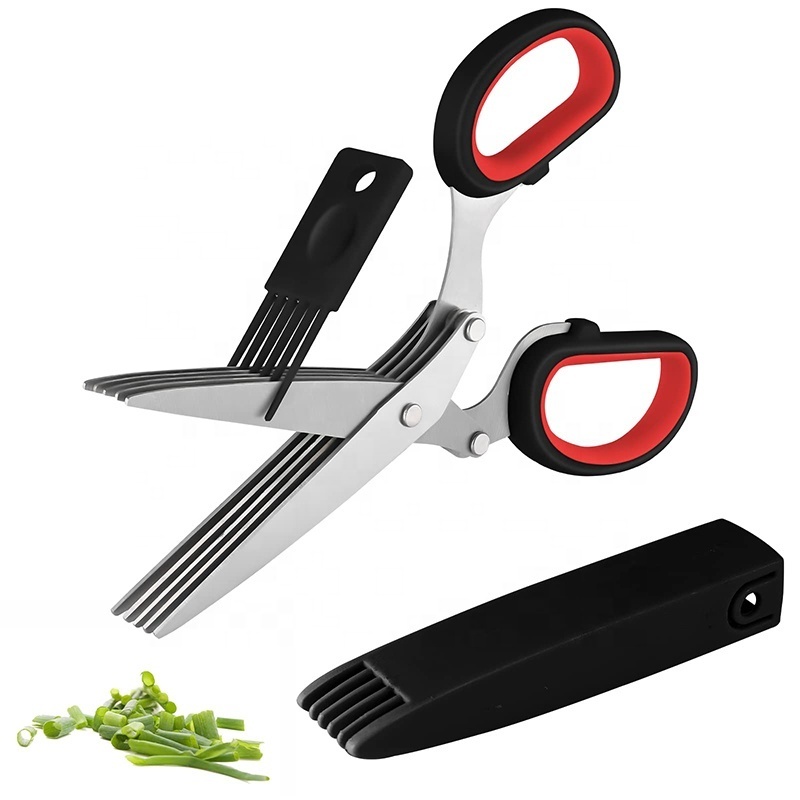 Professional Cutting Shears Set Herb Scissors with 5 blades Herb Stripper Safety Cover Brush for Cutting Cilantro Salad