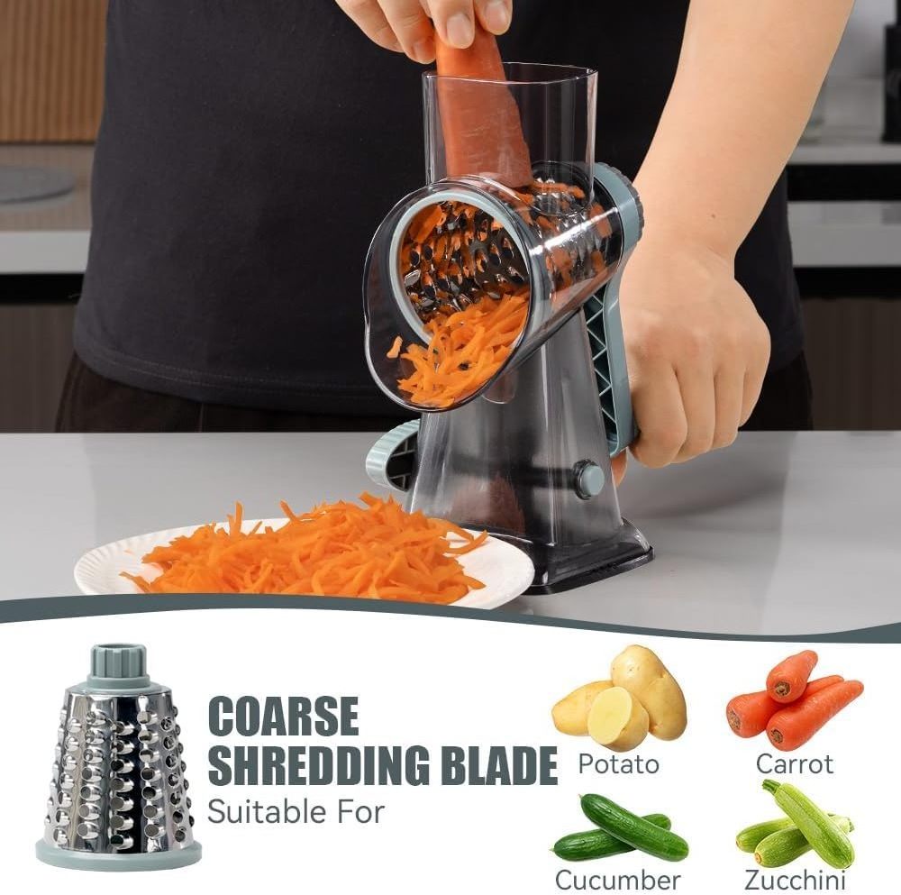 Rotary Cheese Grater with Handle Vegetable Cheese Shredder Slicer Grater for Kitchen 3 Changeable Blades