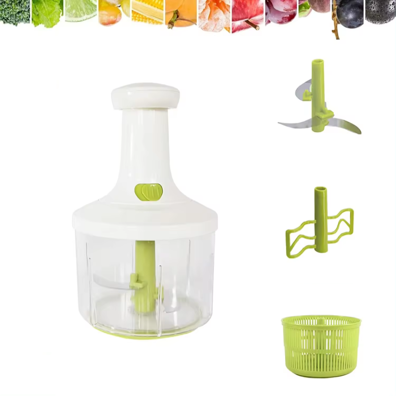 3 in 1- Vegetable Chopper, Salad Spinner, Egg Mixer, Multifunction Manual Food Processor