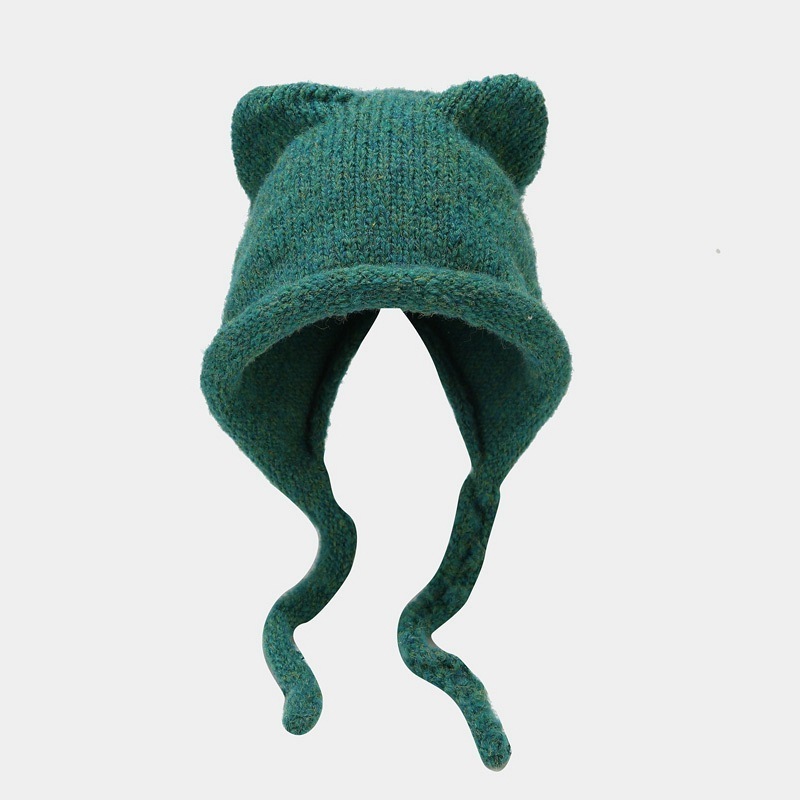 Wholesale Warmth Ear Flap Windproof Cycling Acrylic Wool Knitted Hat Custom Cute Personality Winter Cat Ear Beanies