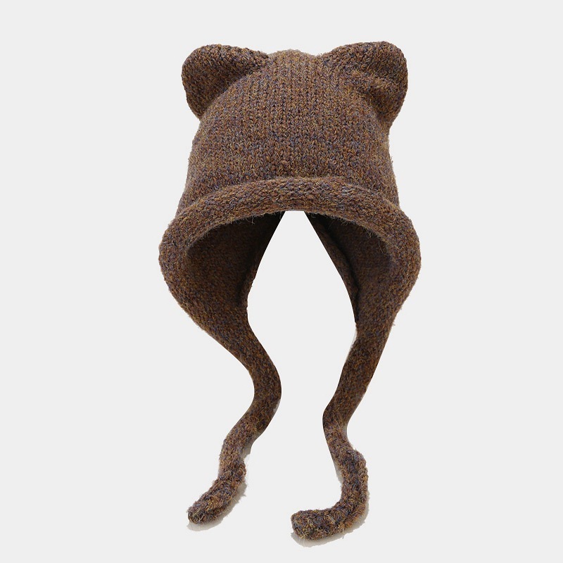 Wholesale Warmth Ear Flap Windproof Cycling Acrylic Wool Knitted Hat Custom Cute Personality Winter Cat Ear Beanies