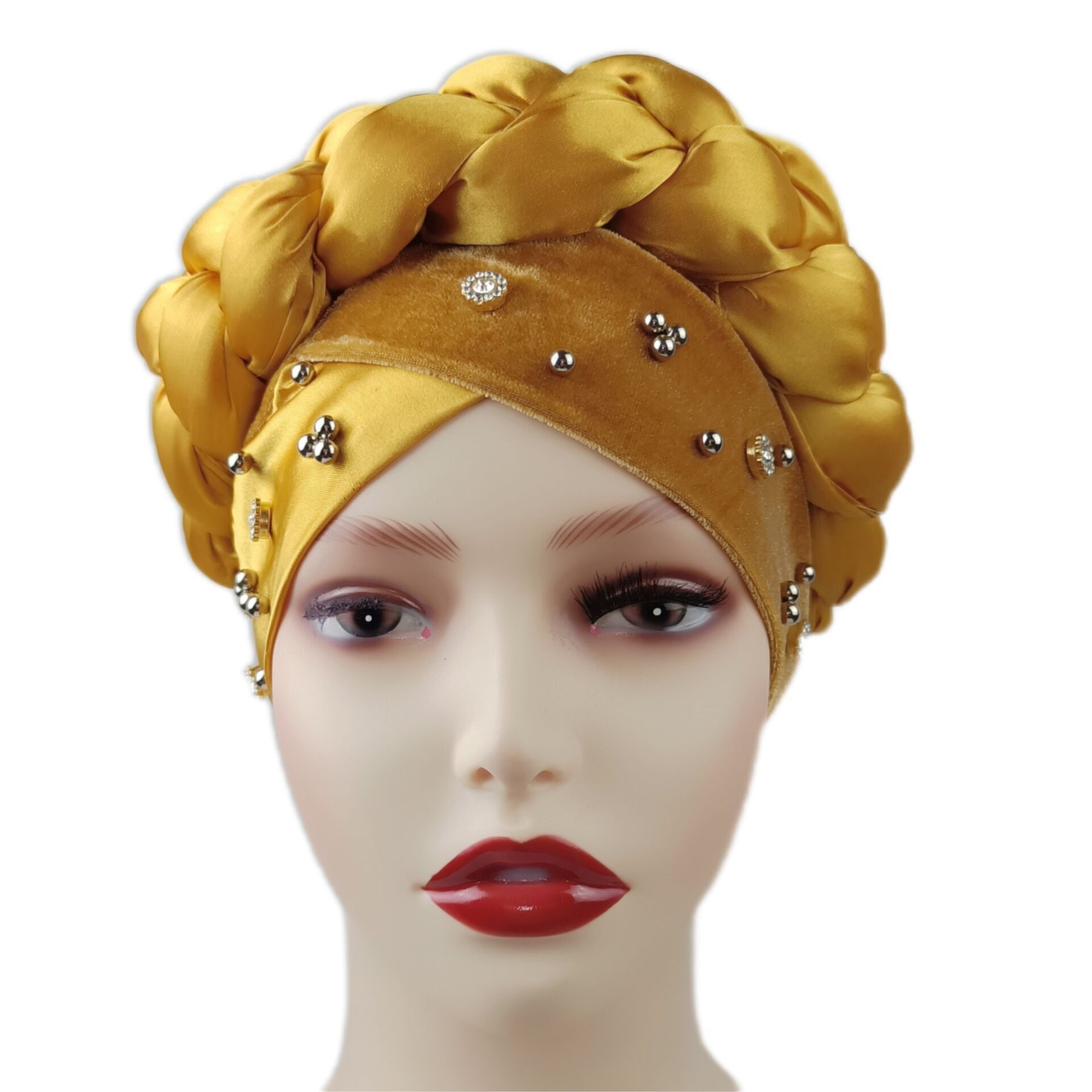 New Africa Satin Fabric Auto Gele Headties Nigerian Muslim Wedding Braided Turban Hat For Women