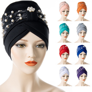 New Design Latest African Nigerian Aso Oke Gele Headtie Space Layer Fabric Muslim Woman Hijab Turban Hat with Rhinestone