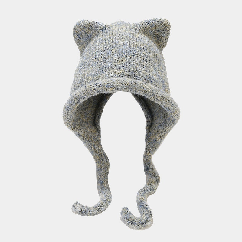 Wholesale Warmth Ear Flap Windproof Cycling Acrylic Wool Knitted Hat Custom Cute Personality Winter Cat Ear Beanies