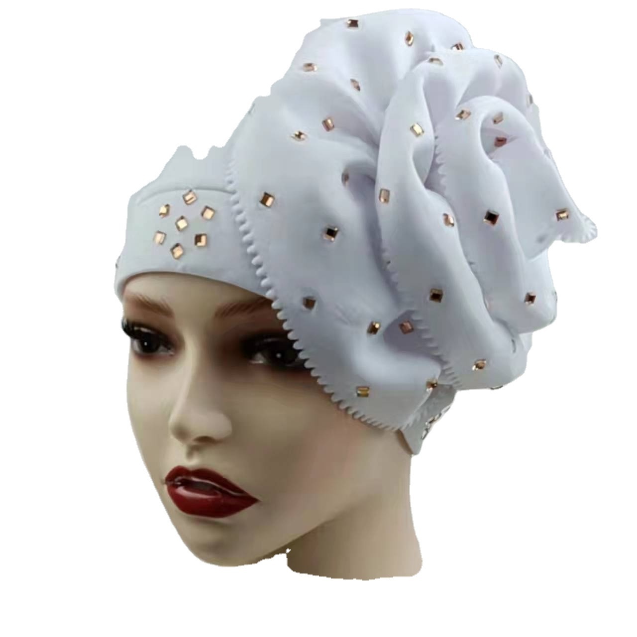 Muslim Fashion Street Shooting Hot Rhinestone Big Flower Flanging Solid Color Turban Hat For Women