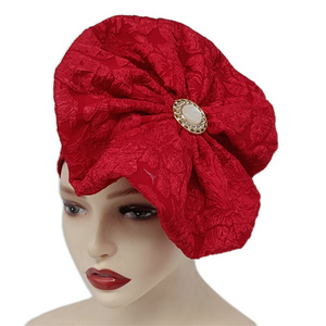 African Nigerian Fashion Elegant Headtie Head Gele Big Flower Muslim Turban Hat For Women