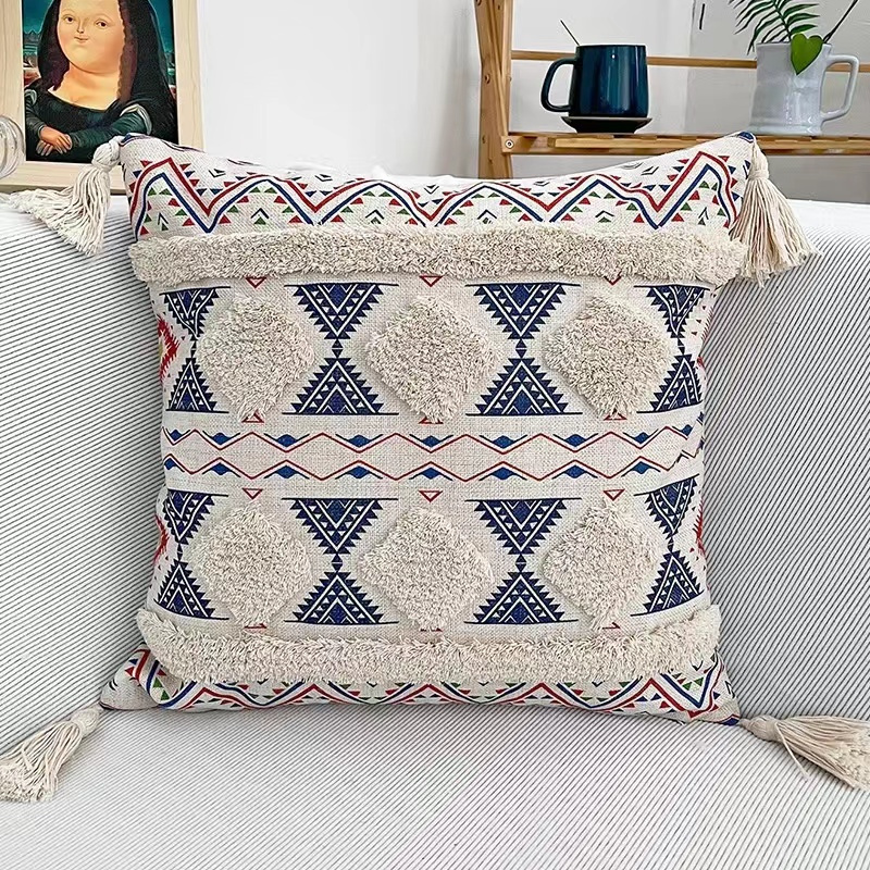 Newlasnton Colorful Geometric Bohemia Printed Cushion Covers Moroccan Tufted Pillow Cover With Tassels