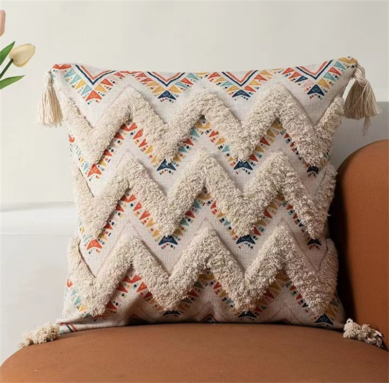 Newlasnton Colorful Geometric Bohemia Printed Cushion Covers Moroccan Tufted Pillow Cover With Tassels