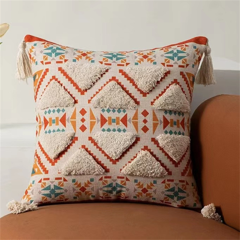 Newlasnton Colorful Geometric Bohemia Printed Cushion Covers Moroccan Tufted Pillow Cover With Tassels