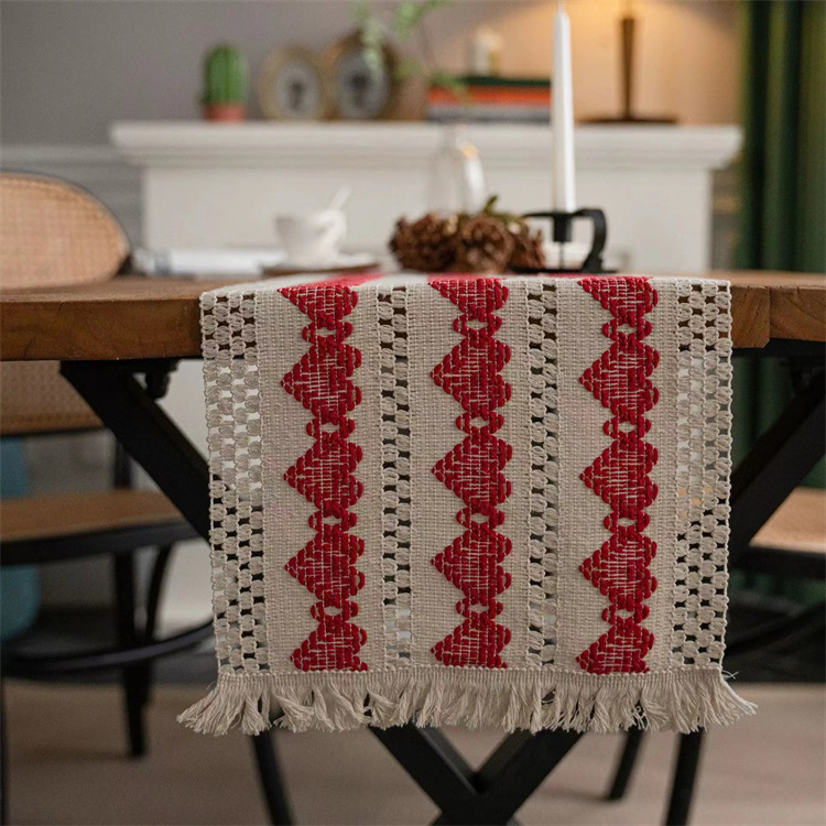 High Quality Heat-resistant Cotton Linen Fabric Bohemia Table Runner for Home Decoration