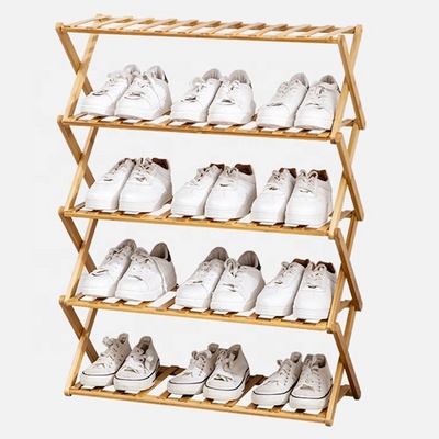 5 Tier Bamboo Shoe Rack Foldable Shoe Shelves Plant Display Stand Storage Organizer