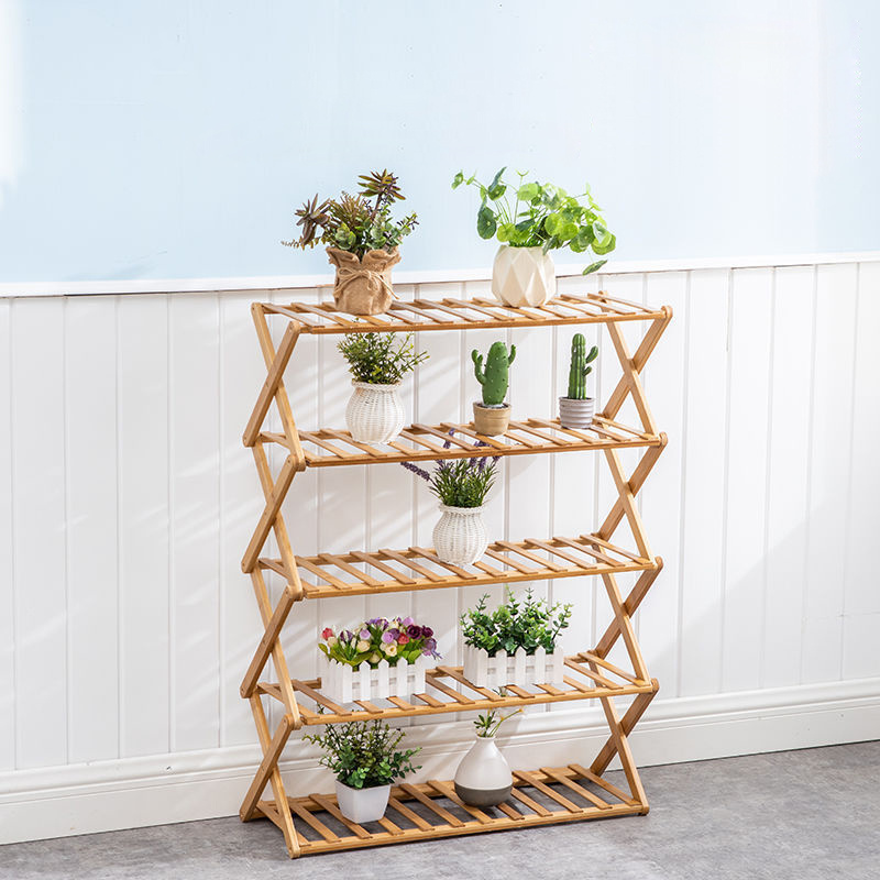 5 Tier Bamboo Shoe Rack Foldable Shoe Shelves Plant Display Stand Storage Organizer