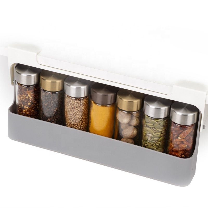 Foldable Kitchen Spice Organizer, Under Cabinet Hanging Sliding Seasoning Box Bottle Holder Shelf