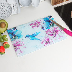 Customized Personalization Kitchen Rectangle Sublimation Heat Press Printed Chopping Tempered Glass Cutting Board