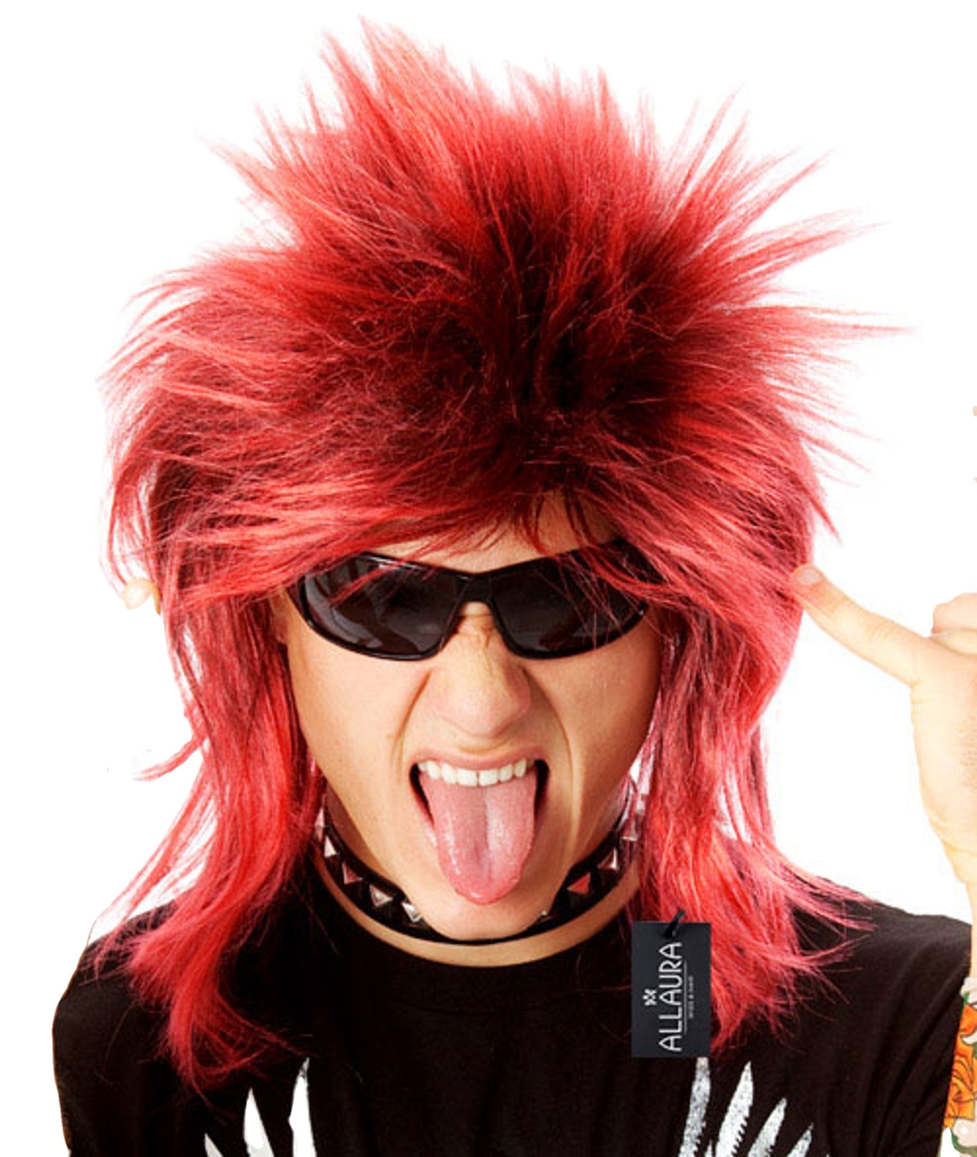 HIGH QUALITY CLASSIC 1980's SPIKEY MULLET PUNK ROCKER RED/BLACK COSTUME WIG