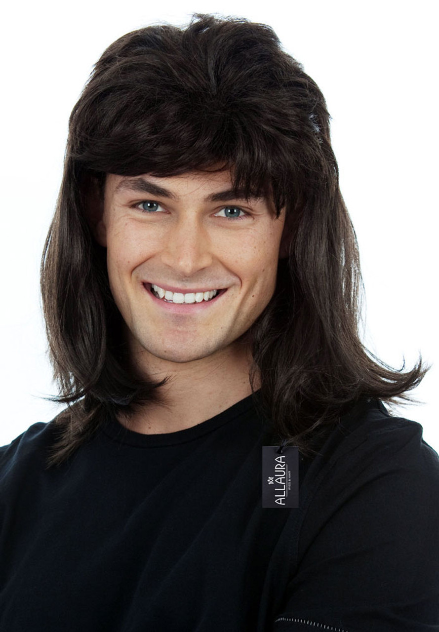 Party On! Wayne Mens Black Mullet Wig & Black Cap Costume Set (Waynes World) - By Allaura