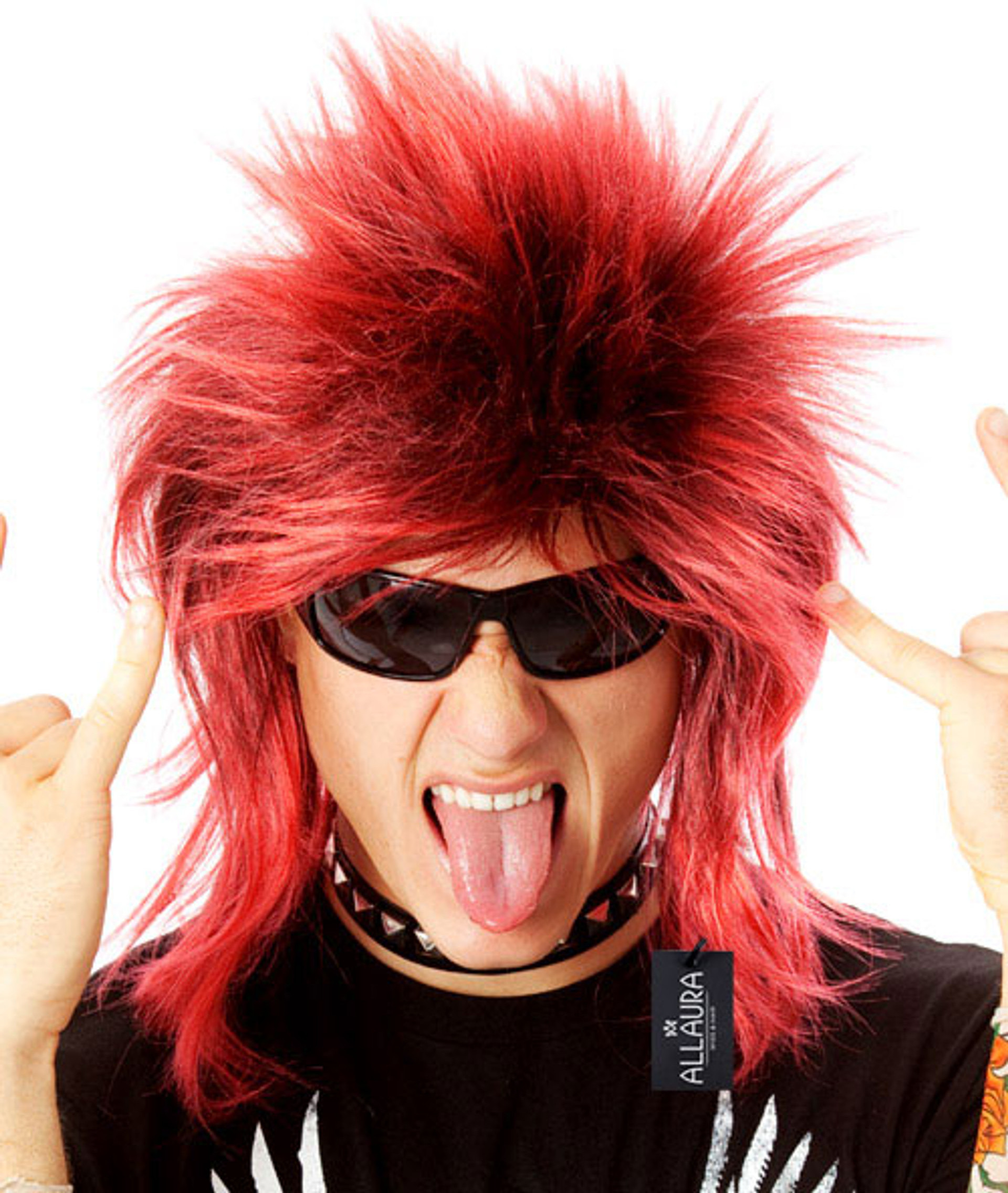 HIGH QUALITY CLASSIC 1980's SPIKEY MULLET PUNK ROCKER RED/BLACK COSTUME WIG