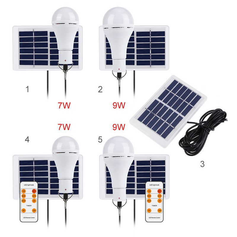 7W 9W Lighting Sensor Solar Powered Light Led Bulb with Remote Timer