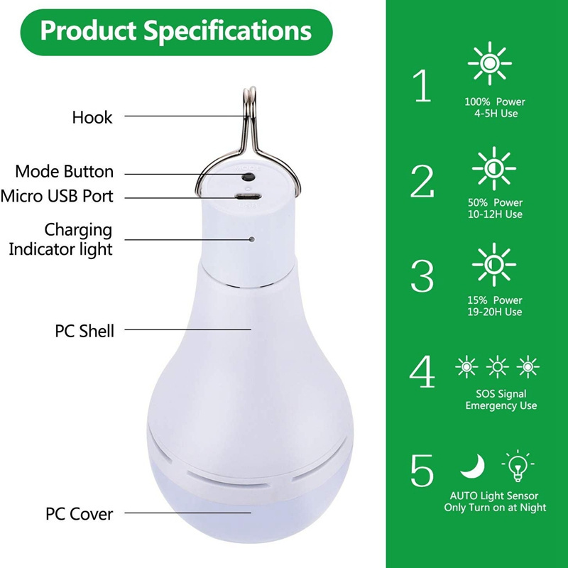 7W 9W Lighting Sensor Solar Powered Light Led Bulb with Remote Timer