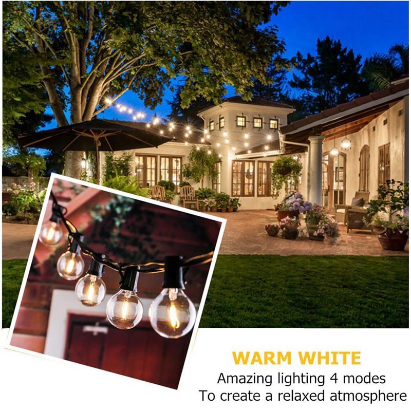 Solar String Lights G40 LED Bulbs Outdoor Waterproof Patio Decorative Lights 4 Mode for Indoor Balcony Backyard Porch Holiday