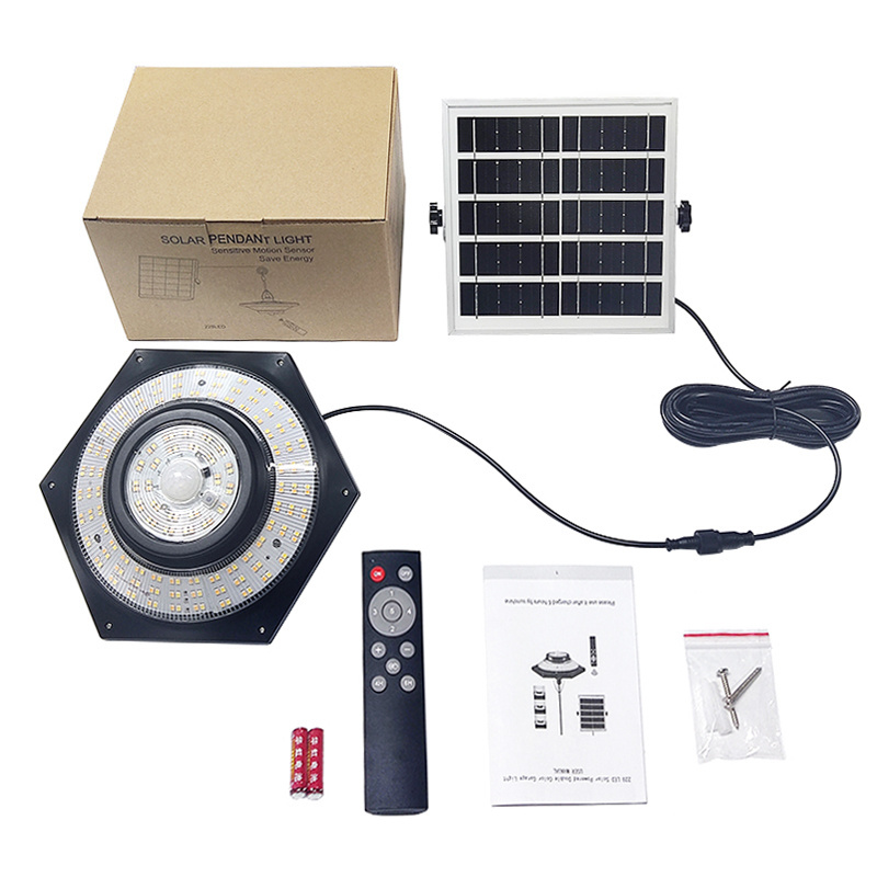 228 LED Solar Shed Light Indoor Outdoor Motion Sensor Pendant Light  With Remote Timer 5 Lighting Modes